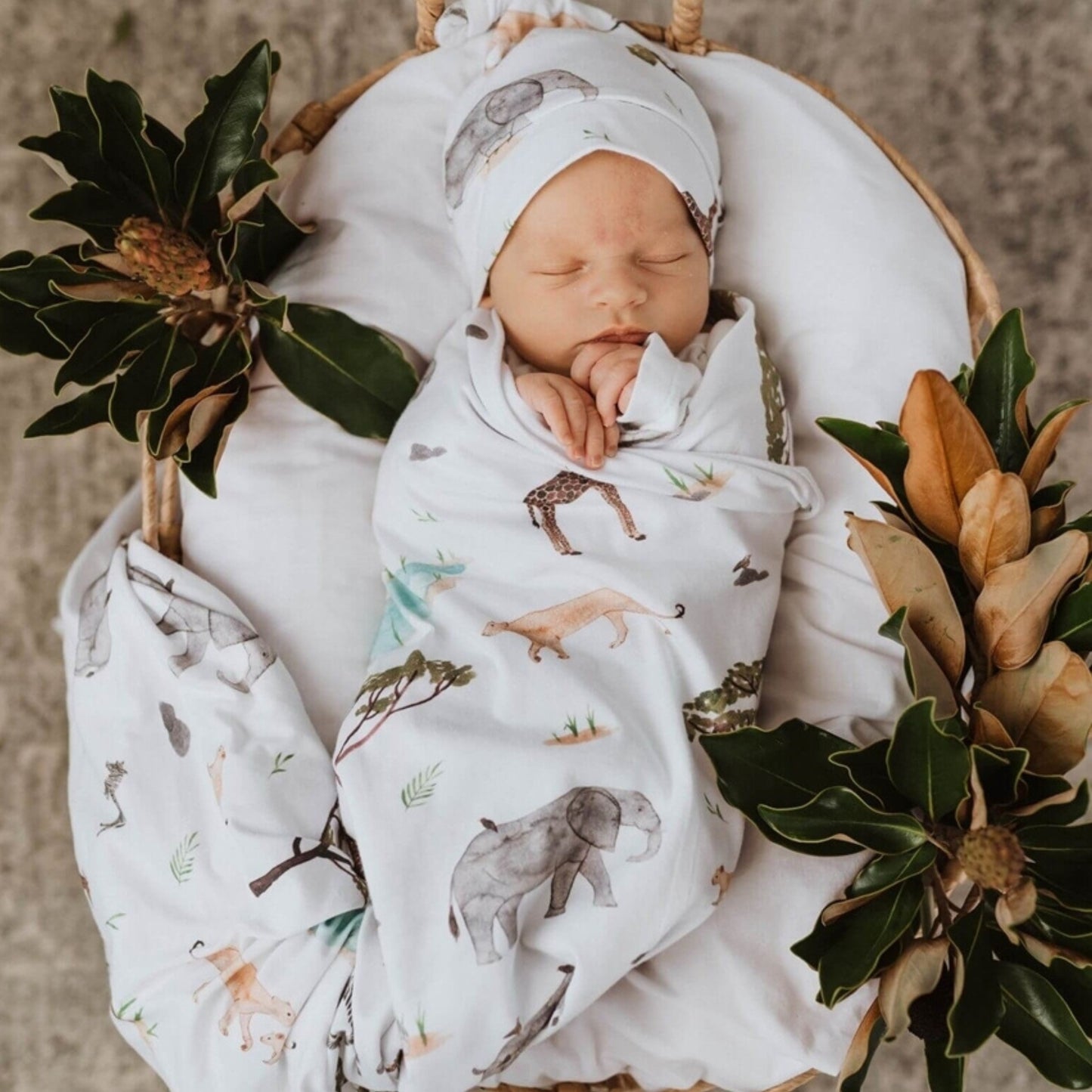 Safari | Baby Cotton Jersey Wrap + Beanie