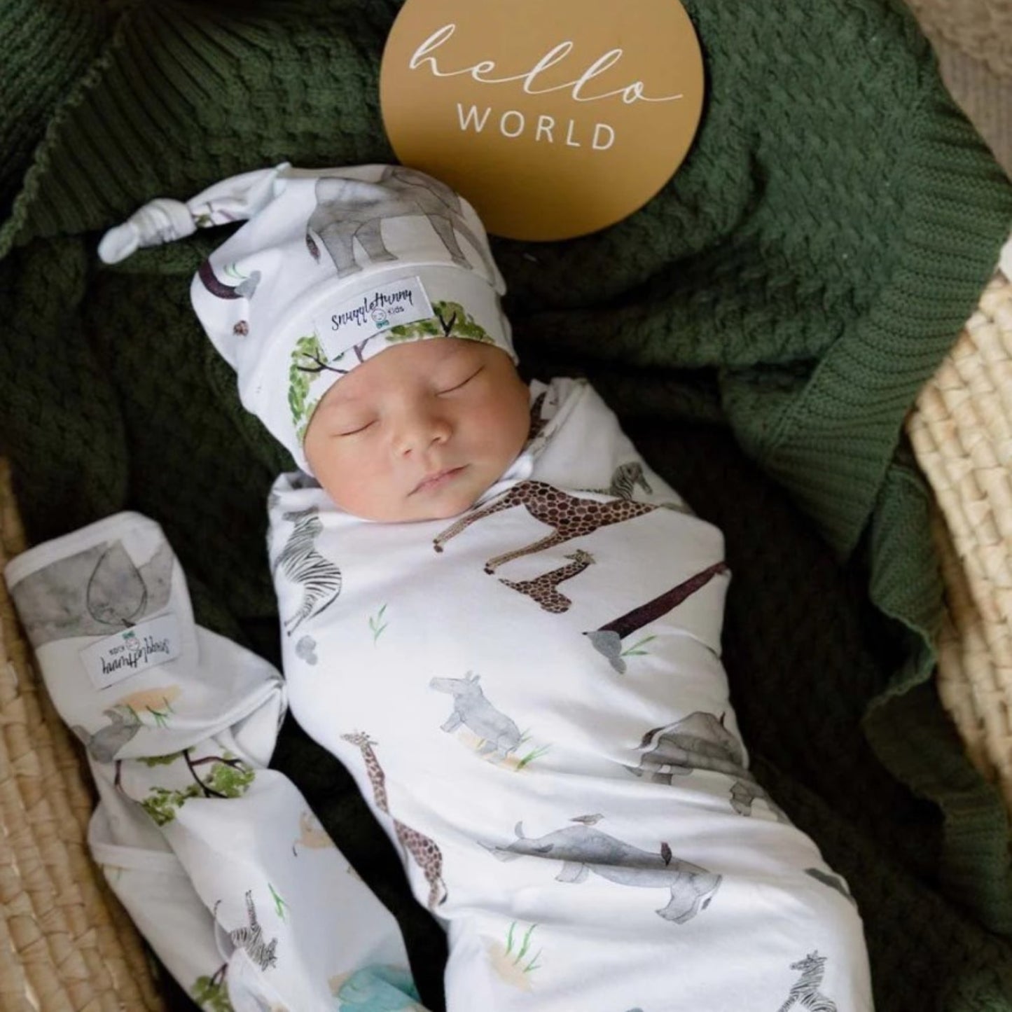 Safari | Baby Cotton Jersey Wrap + Beanie