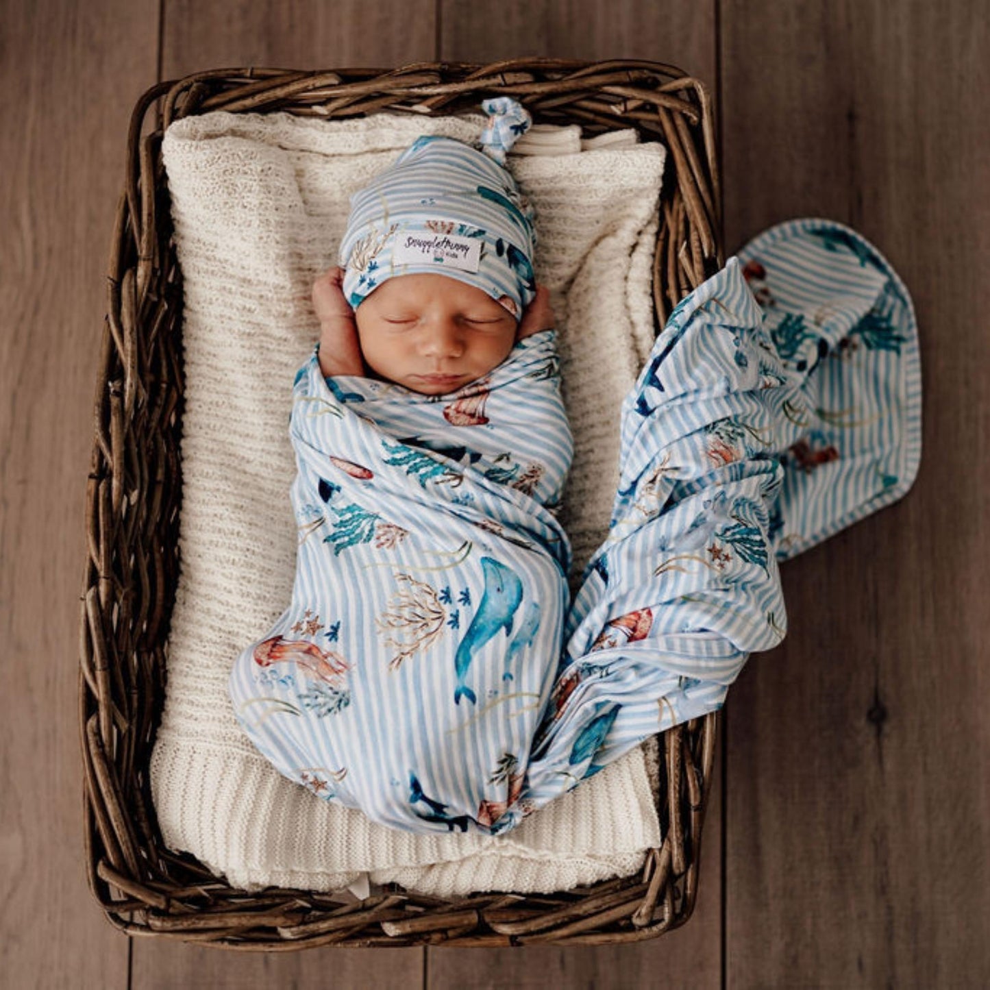 Whale | Baby Cotton Jersey Wrap + Beanie