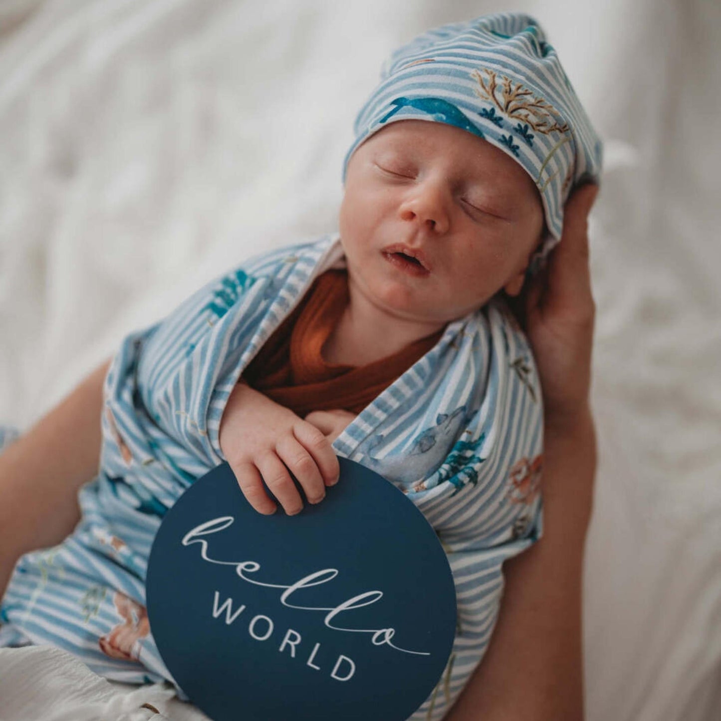 Whale | Baby Cotton Jersey Wrap + Beanie