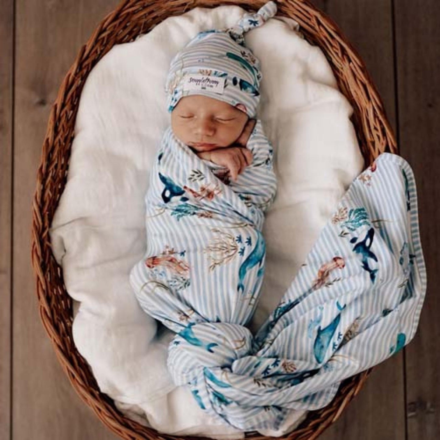 Whale | Baby Cotton Jersey Wrap + Beanie
