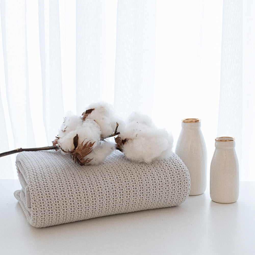 Grey | Cot Blanket Cellular Organic Cotton