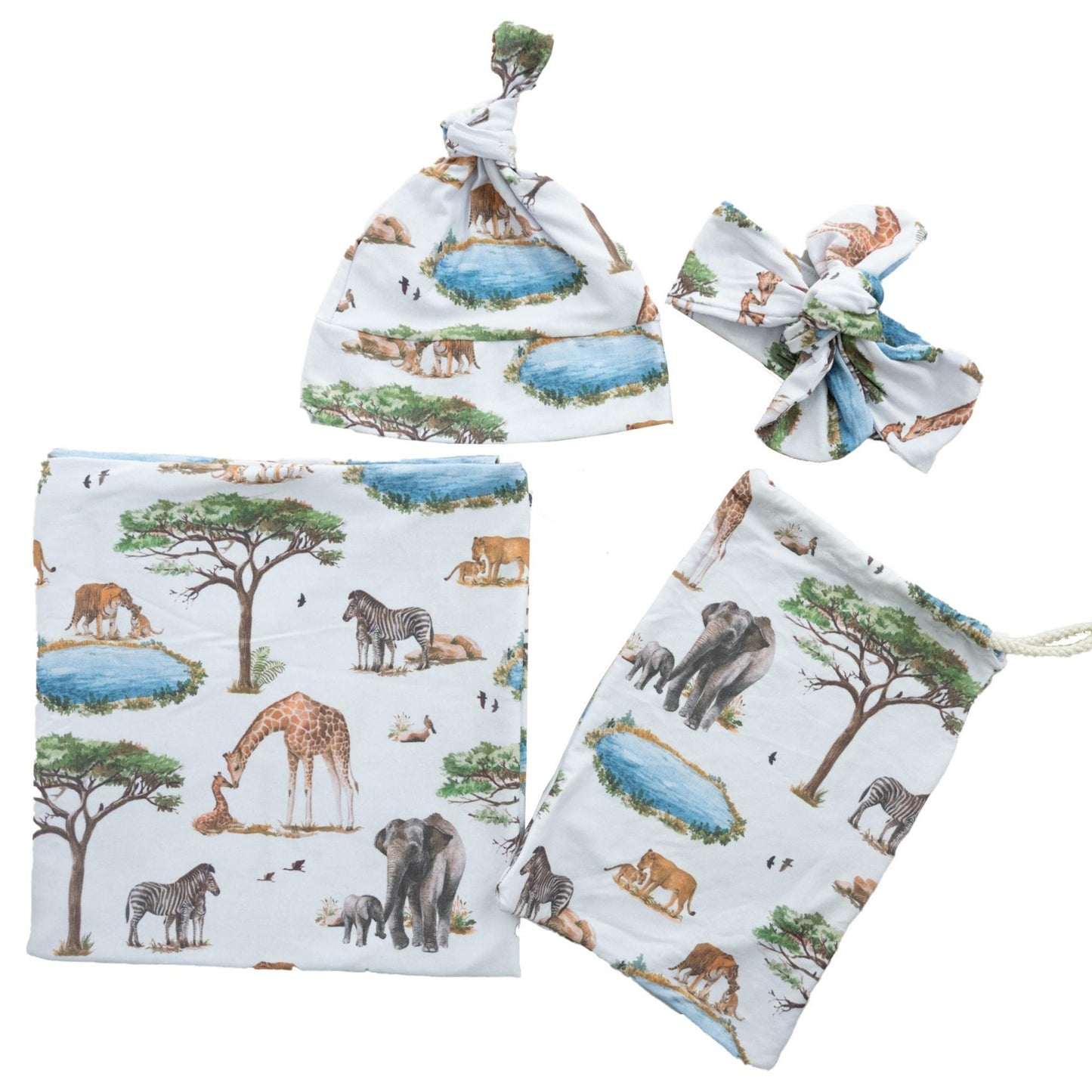 African Safari | Baby Jersey Wrap + Beanie + Headband