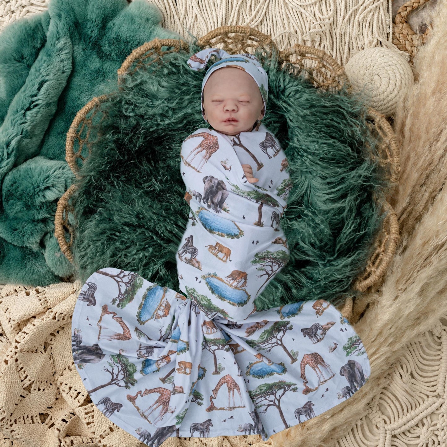 African Safari | Baby Jersey Wrap + Beanie + Headband