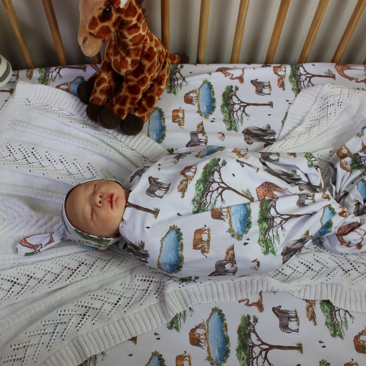 African Safari | Baby Jersey Wrap + Beanie + Headband
