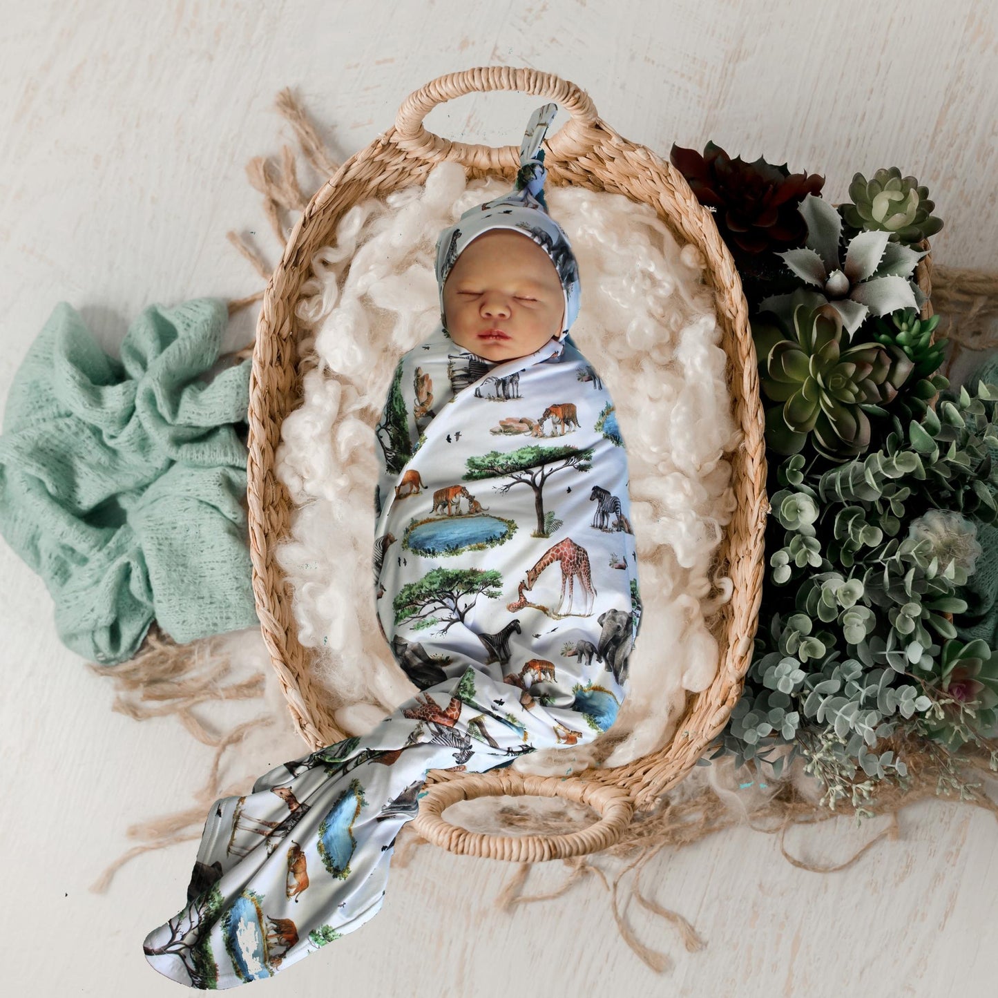 African Safari | Baby Jersey Wrap + Beanie + Headband