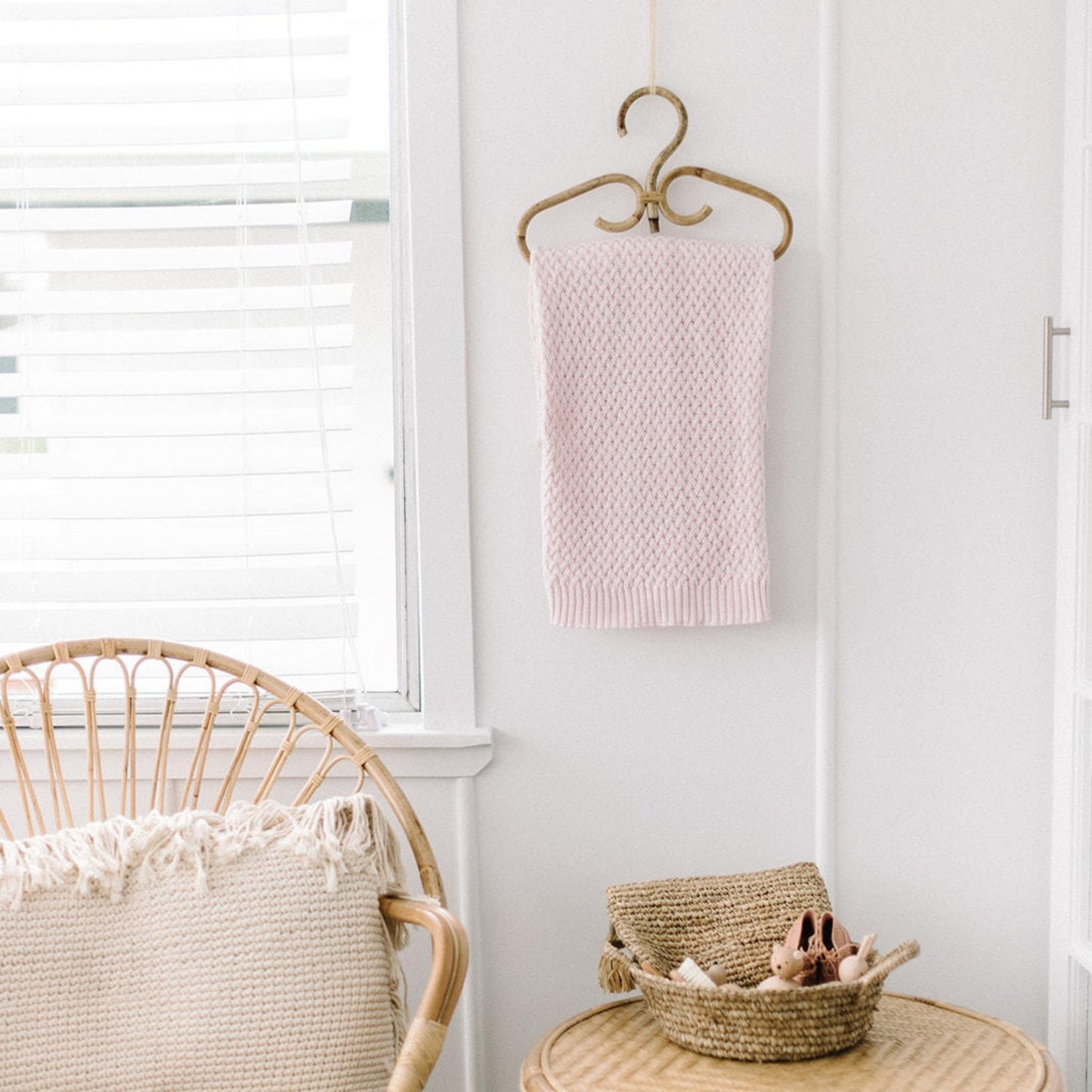 Blush Pink | Cotton Knit Cot Blanket Baby Bedding