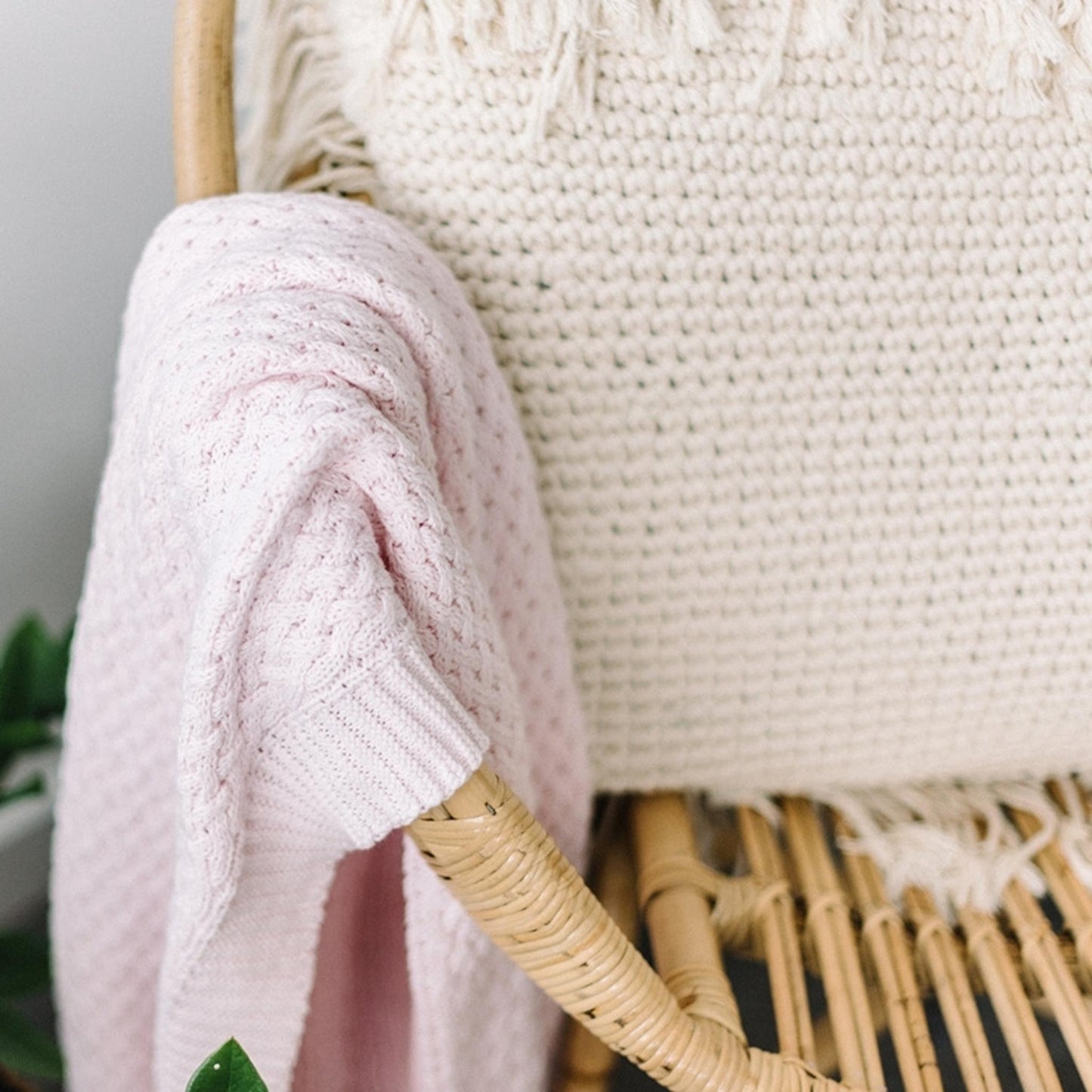 Blush Pink | Cotton Knit Cot Blanket Baby Bedding