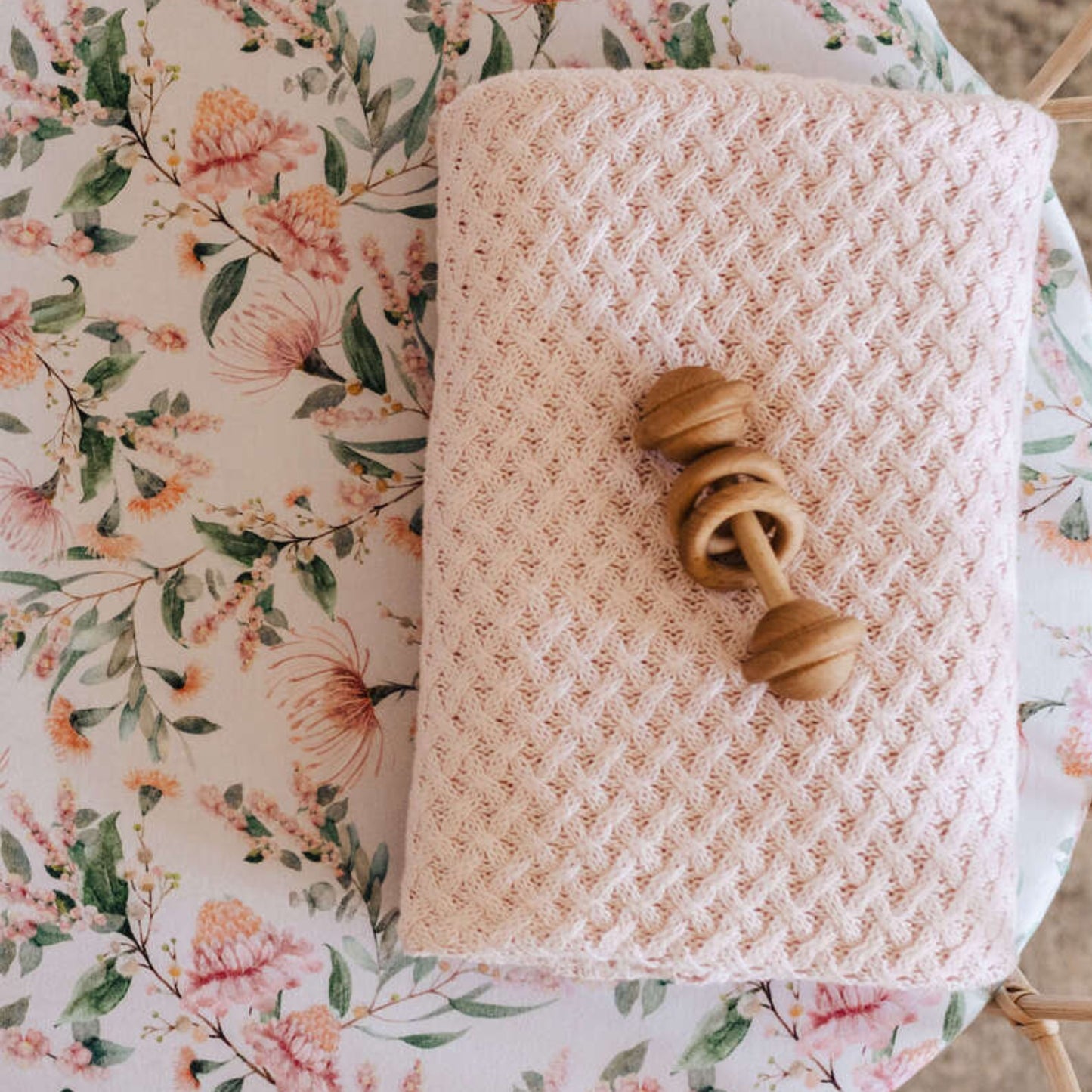Blush Pink | Cotton Knit Cot Blanket Baby Bedding