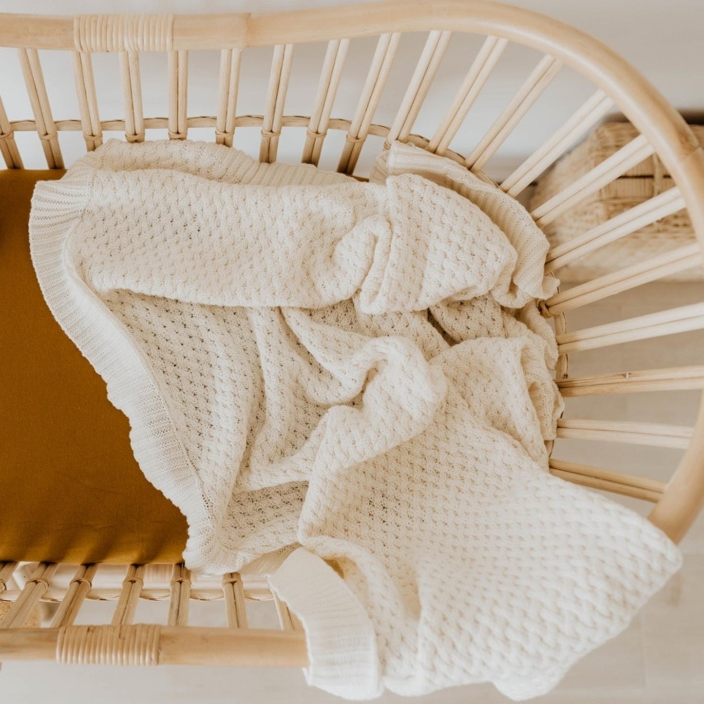 Cream | Cotton Knit Cot Blanket Baby Bedding
