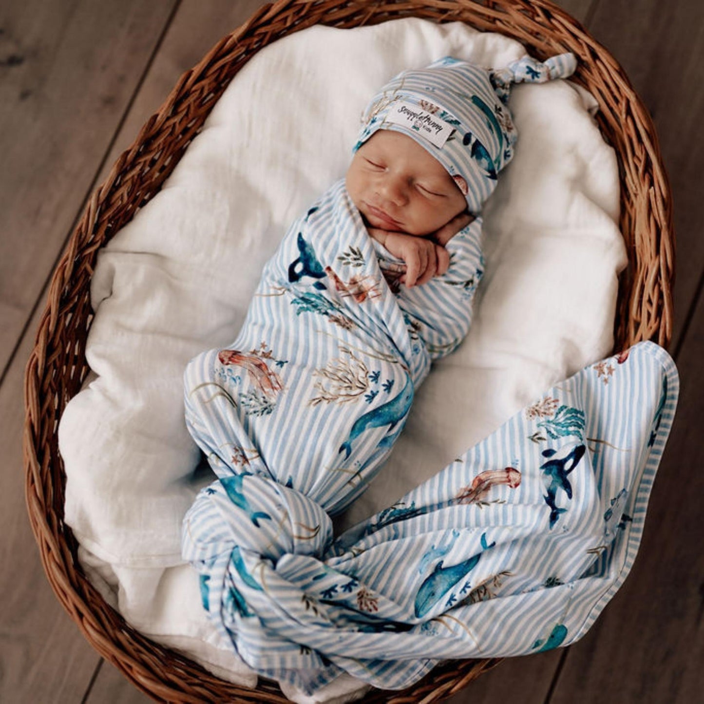 Whale | Baby Cotton Jersey Wrap + Beanie