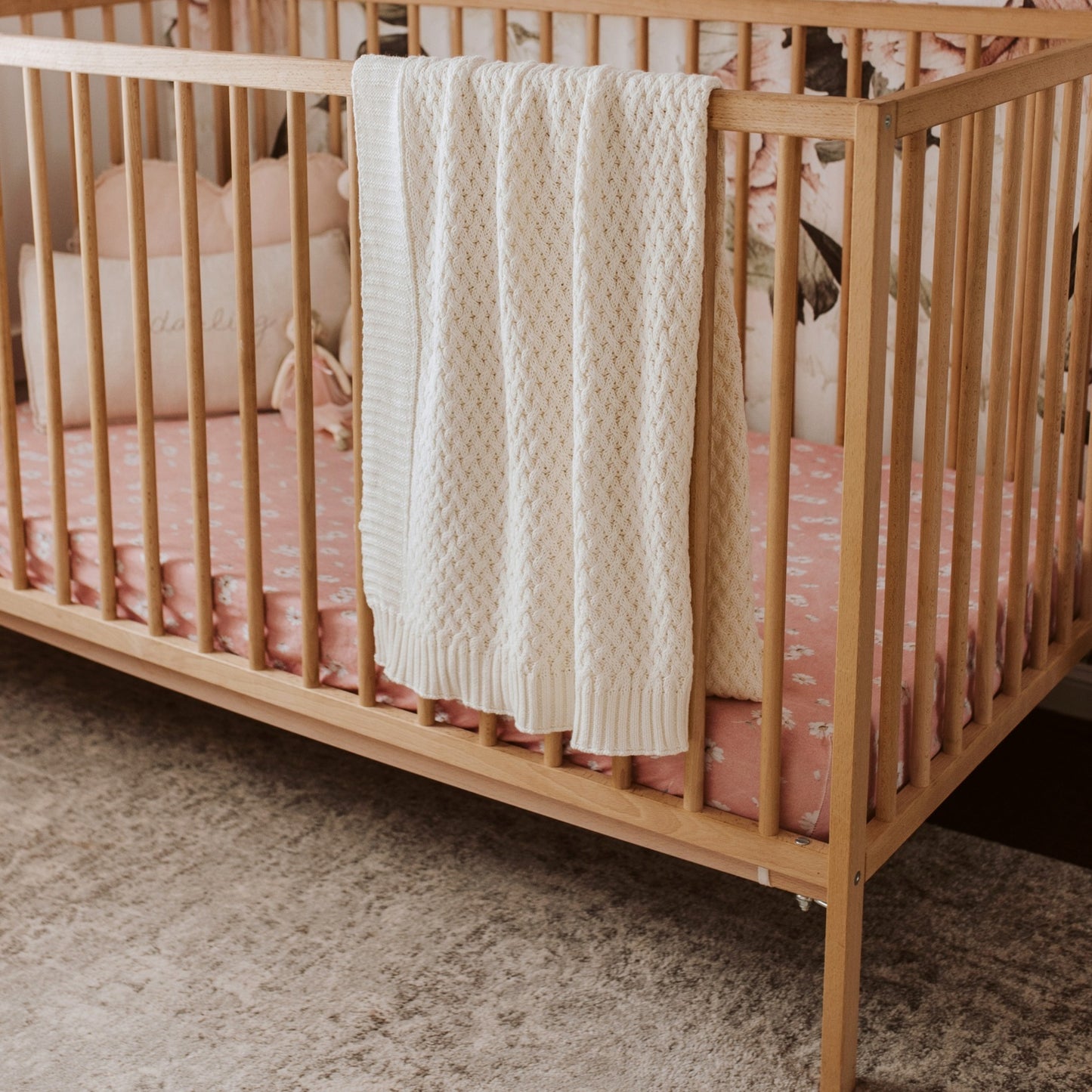 Cream | Cotton Knit Cot Blanket Baby Bedding