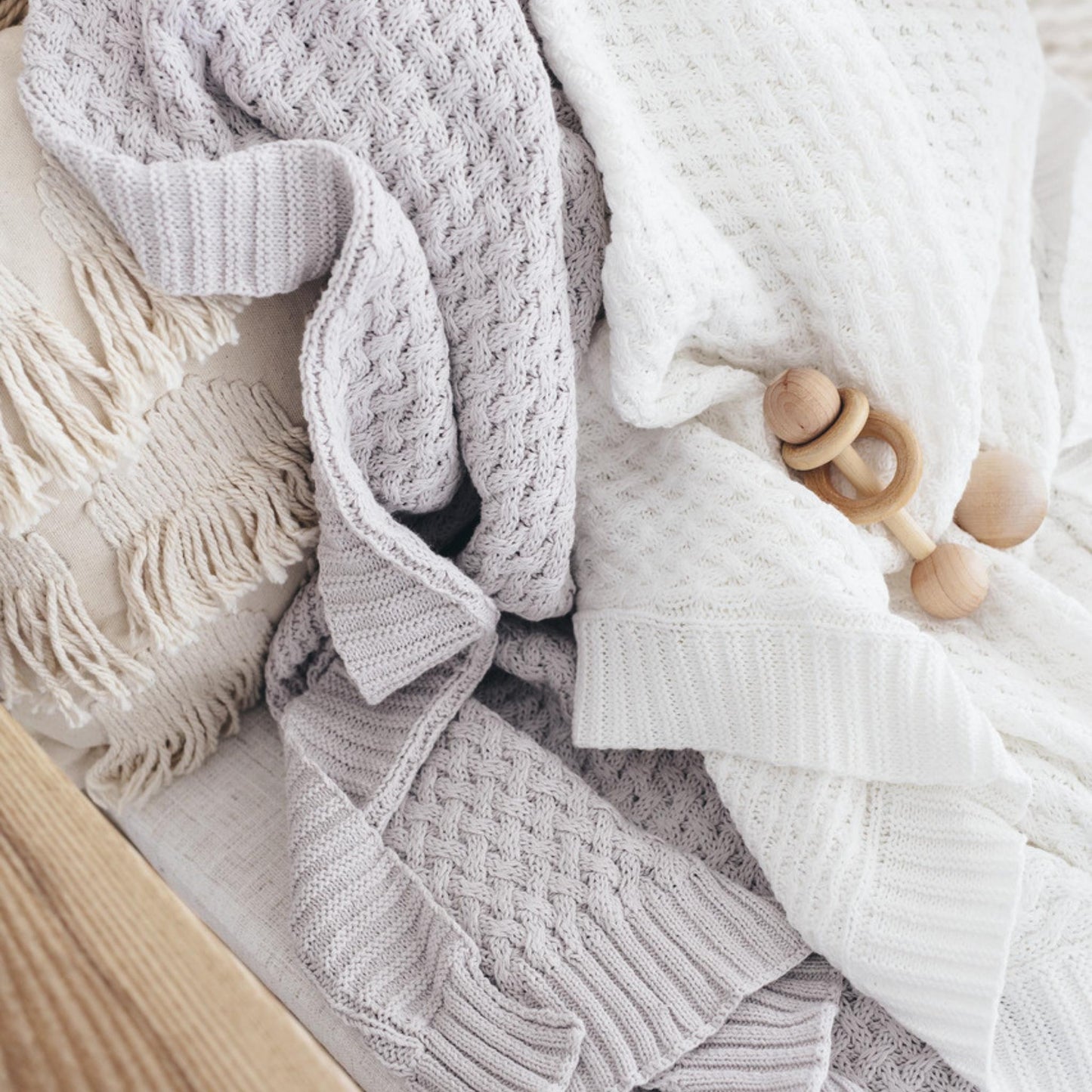 Grey | Cotton Knit Cot Blanket Baby Bedding
