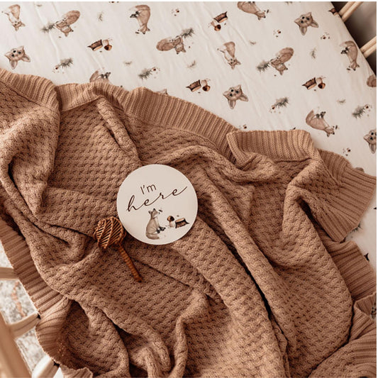 Hazelnut | Cotton Knit Cot Blanket Baby Bedding