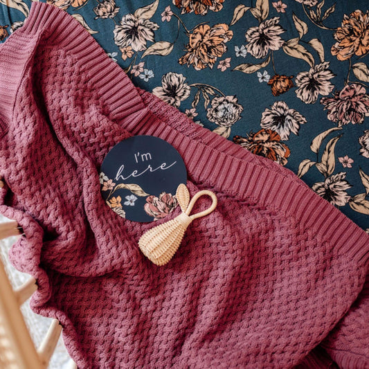 Plum Pink | Cotton Knit Cot Blanket Baby Bedding