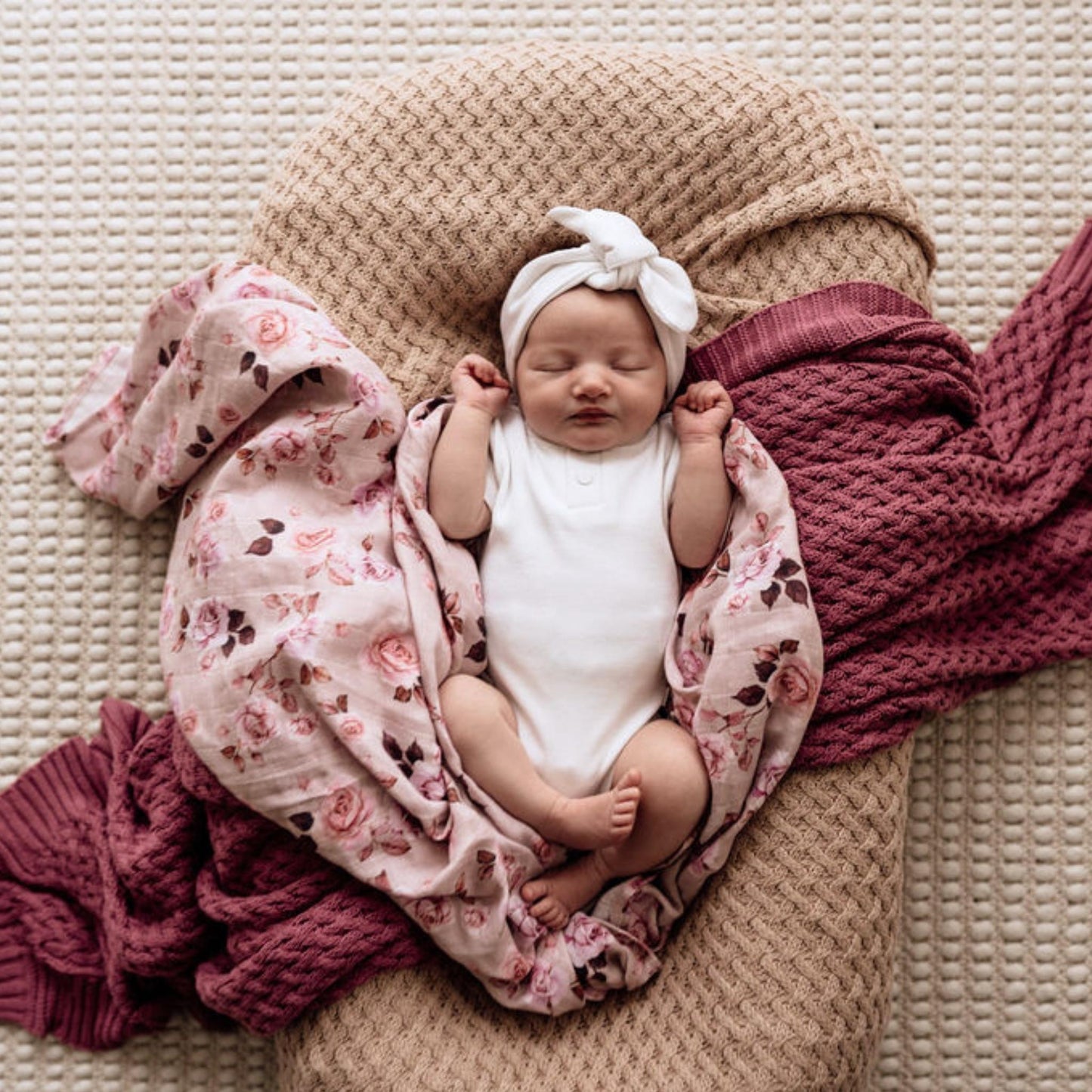 Plum Pink | Cotton Knit Cot Blanket Baby Bedding