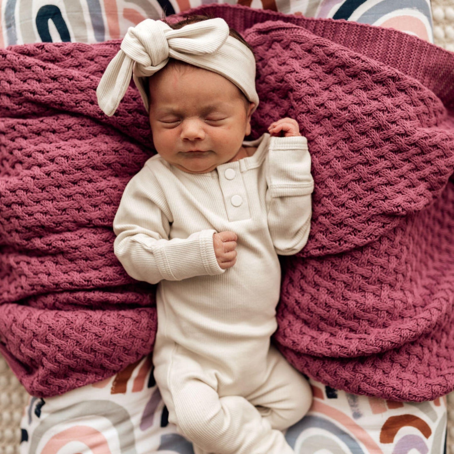 Plum Pink | Cotton Knit Cot Blanket Baby Bedding