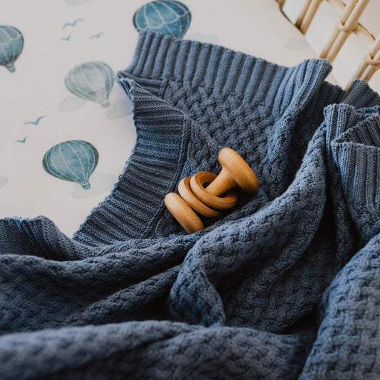 River Navy Blue | Cotton Knit Cot Blanket Baby Bedding
