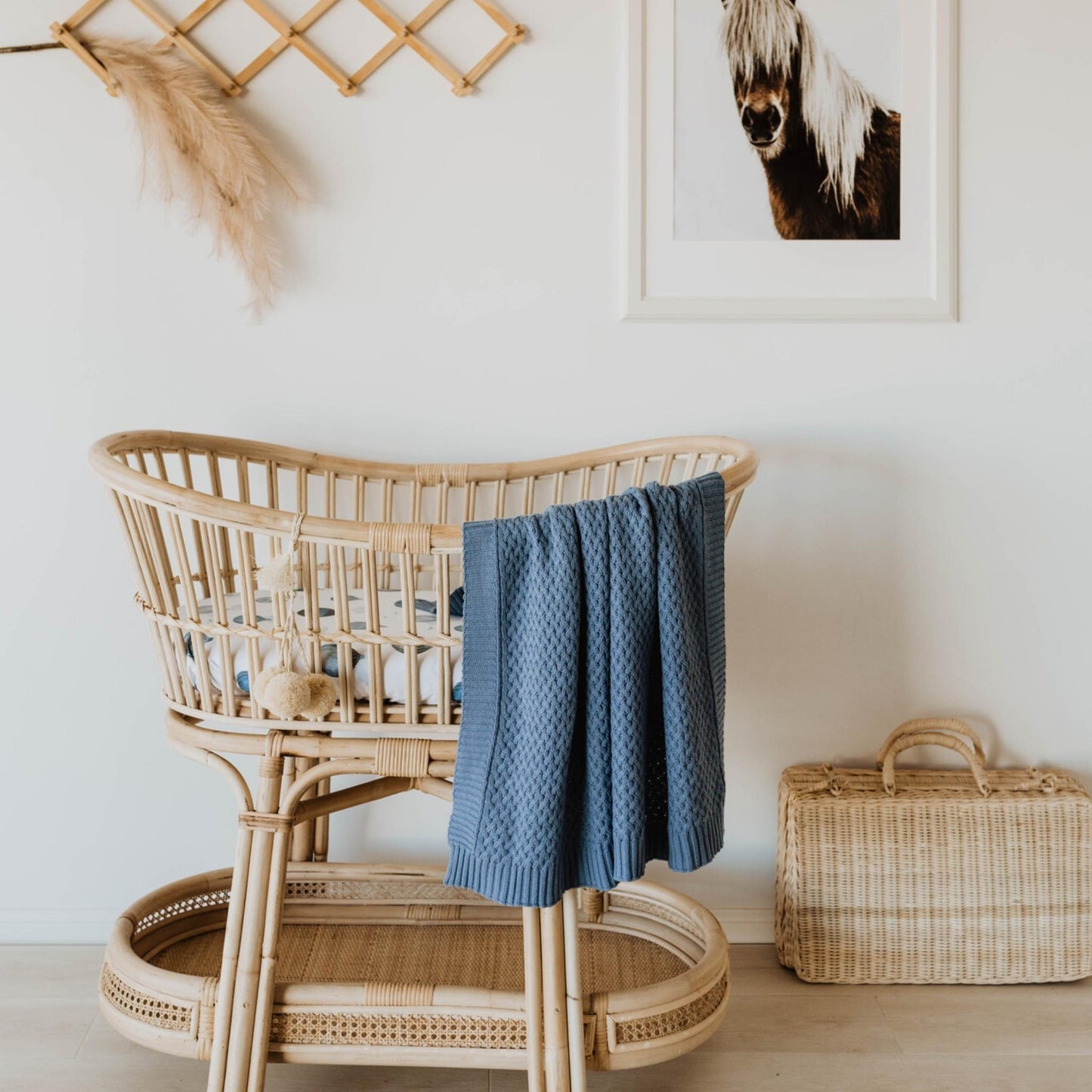 River Navy Blue | Cotton Knit Cot Blanket Baby Bedding