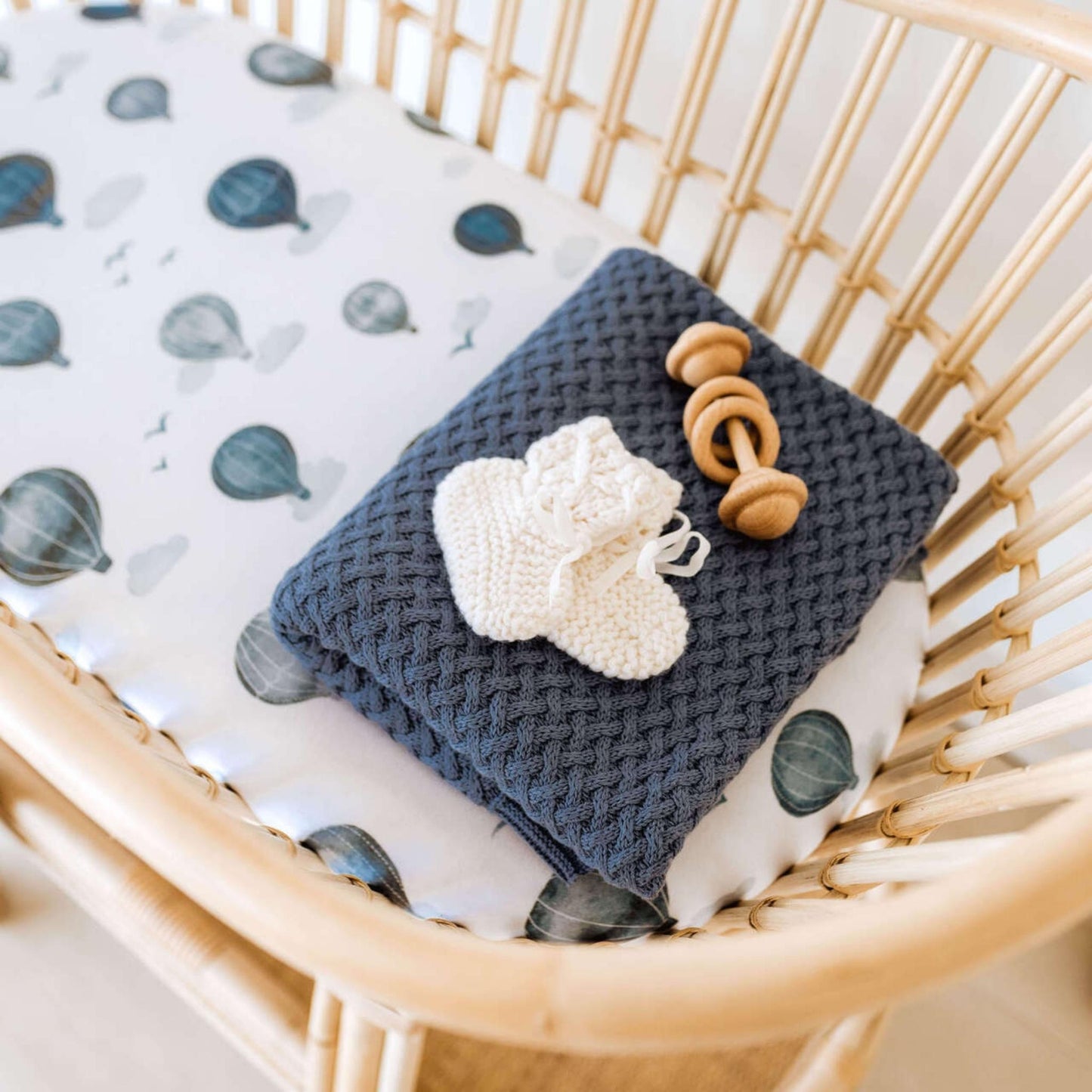 River Navy Blue | Cotton Knit Cot Blanket Baby Bedding