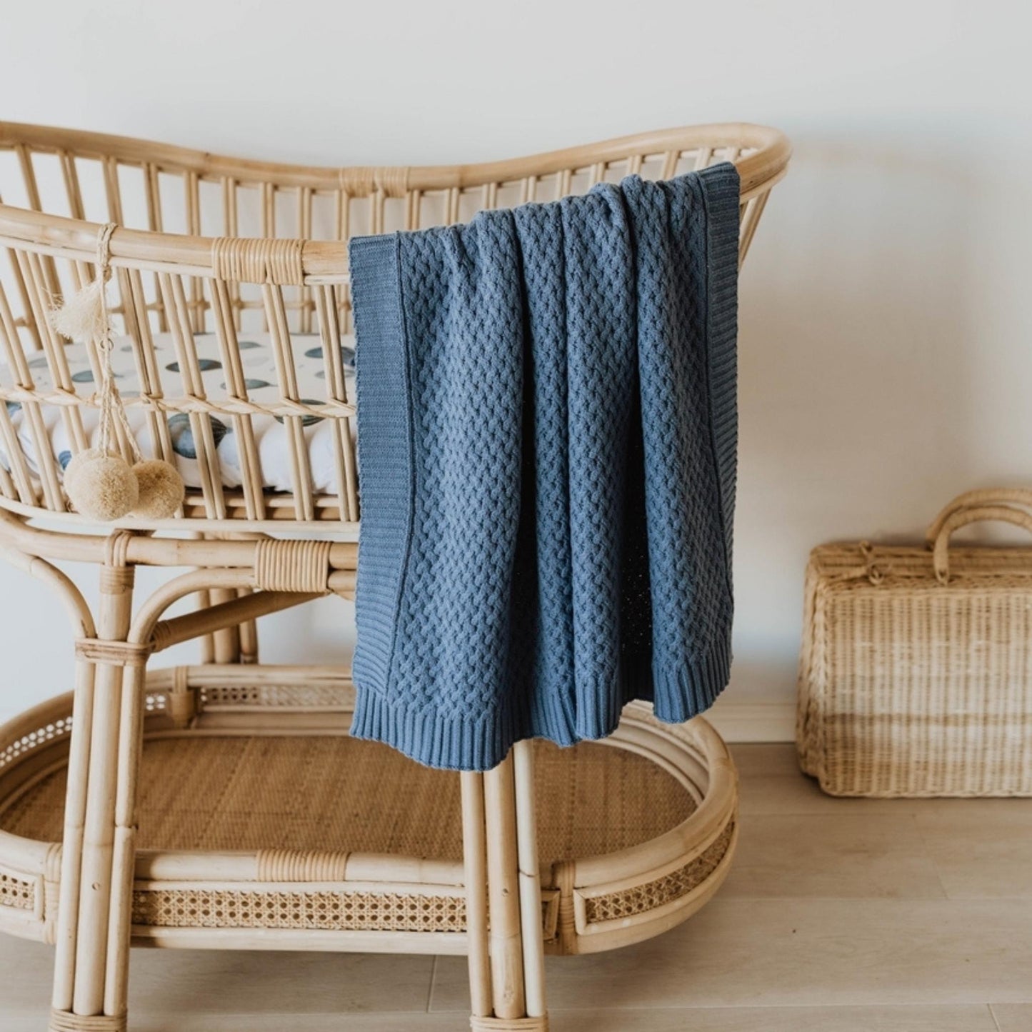 River Navy Blue | Cotton Knit Cot Blanket Baby Bedding