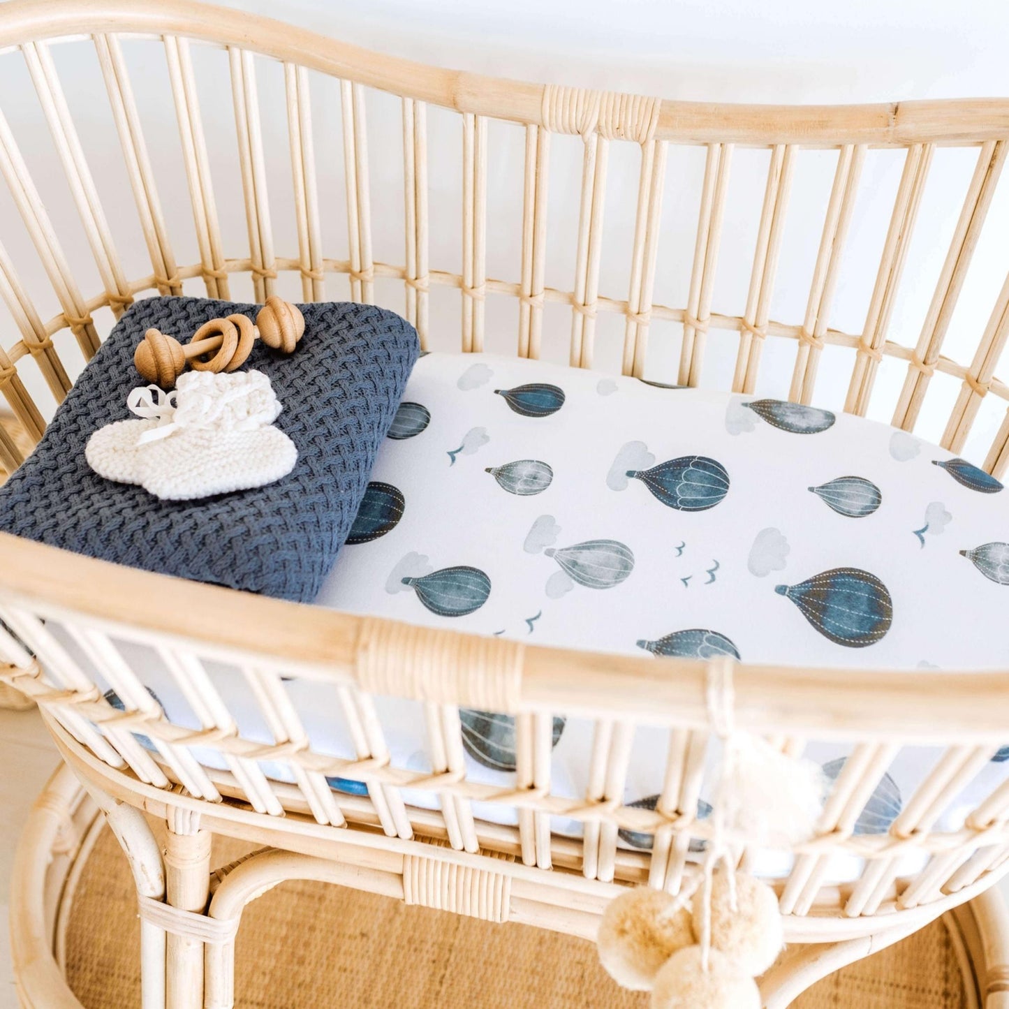 River Navy Blue | Cotton Knit Cot Blanket Baby Bedding