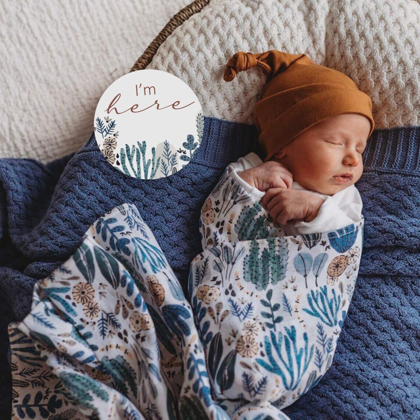 River Navy Blue | Cotton Knit Cot Blanket Baby Bedding