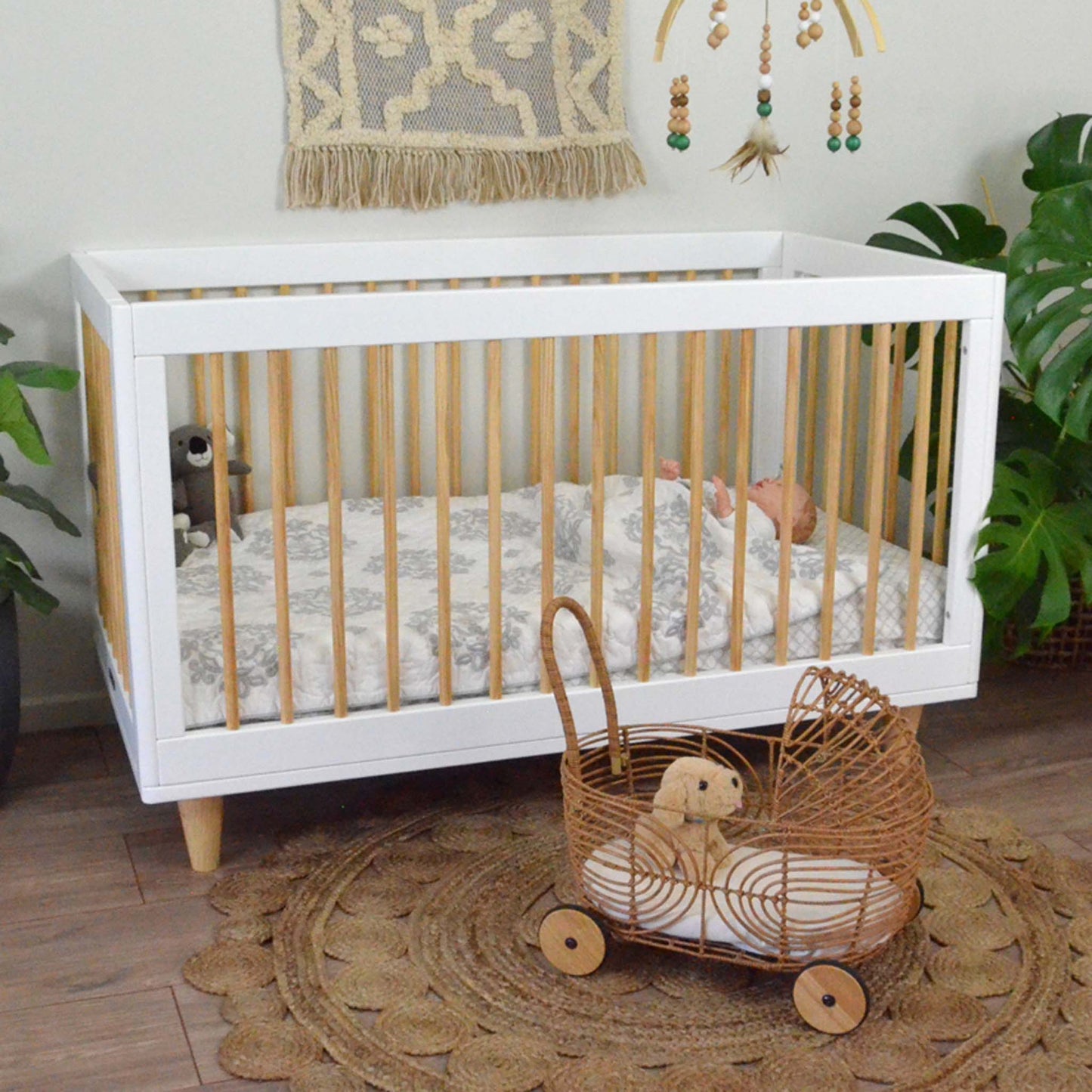 French Villa Baby - Boho Baby Cot - White - Wooden